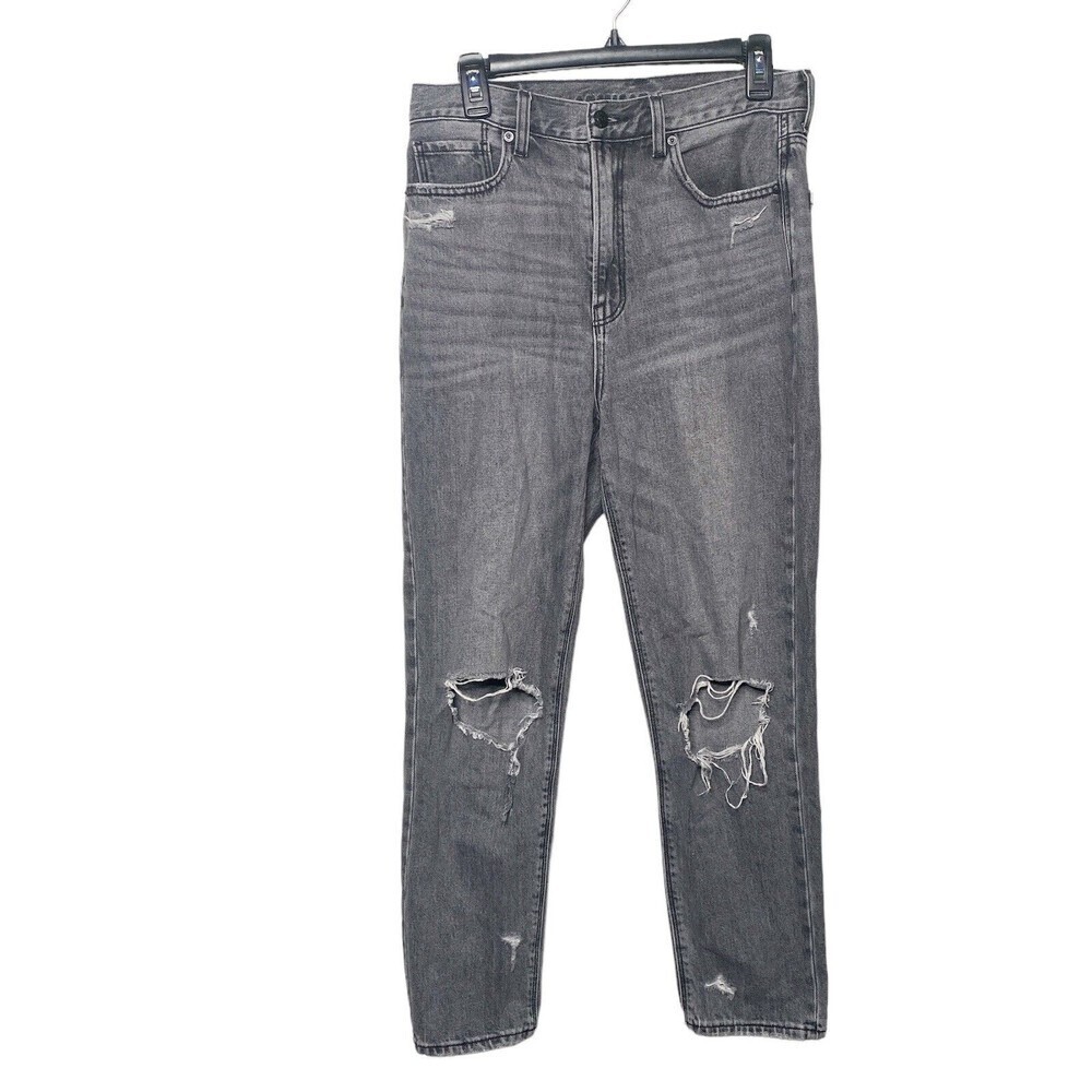 American Eagle Black Distressed Highest Rise Mom Jean 100% Cotton Size 6